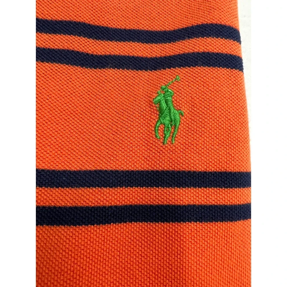 Polo Ralph Lauren Polo Shirt Mens Large Orange Striped‎ Short Sleeve Cotton E19
